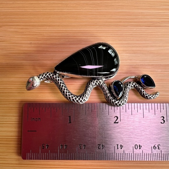 Banded Black Agate Silver Snake Pendant - Picture 7 of 7